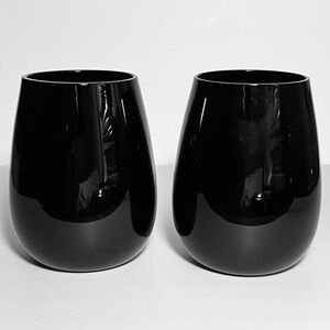 EMU BLU Stemless BLACK CRYSTAL Wine Glasses / ORIGINAL Satin-Lined Box / RARE